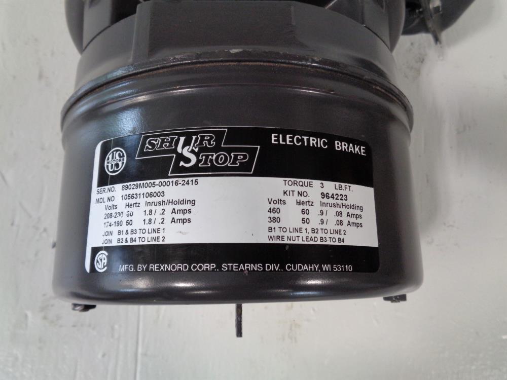 US Motors Shur Stop 3 lb-ft Electric Brake 105631106003 w/ Nidec .75HP Motor